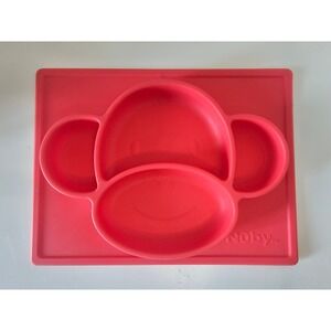 Nuby‎ Monkey Suction Divided Silicone Baby Toddler Plate Placemat Red